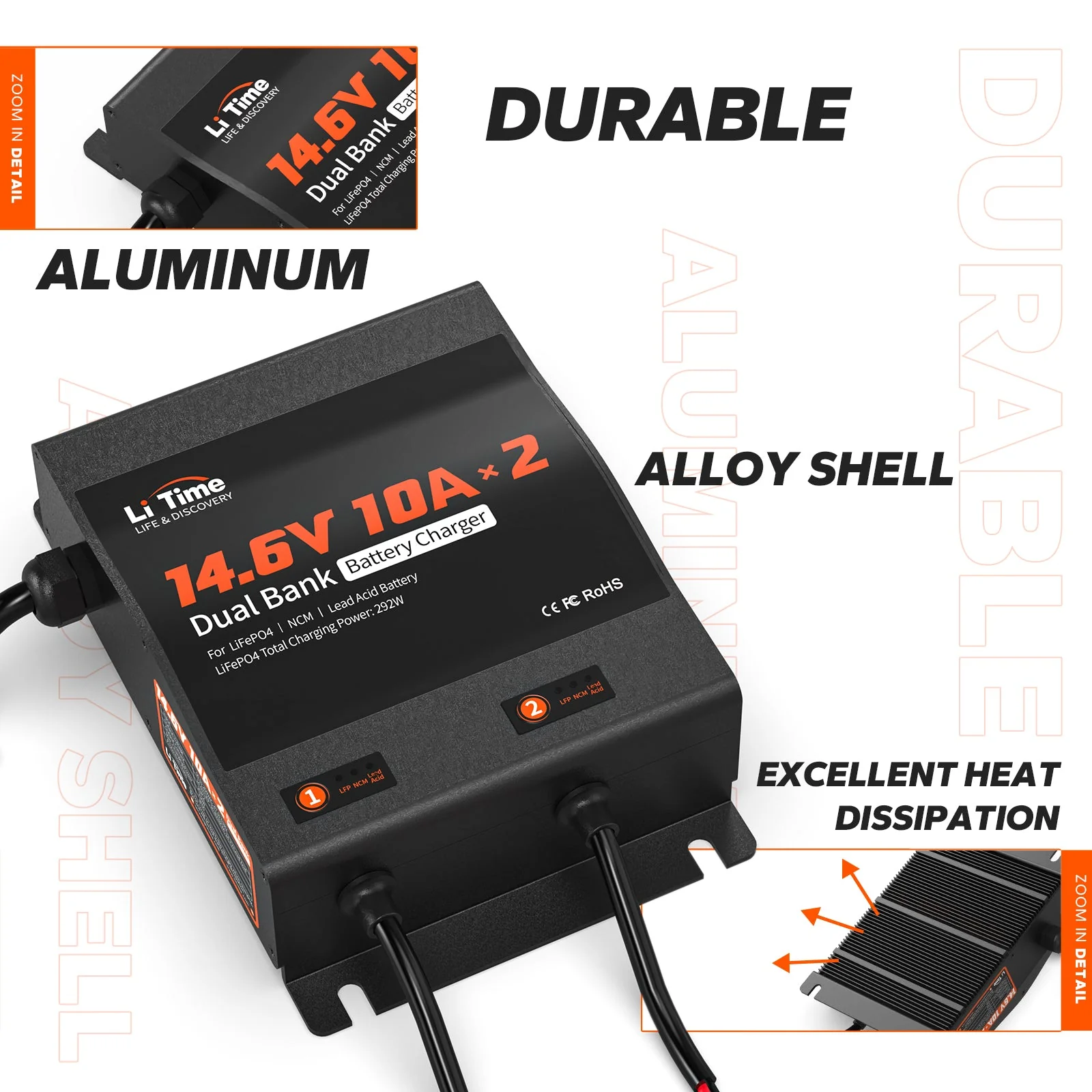 ✅Like New✅LiTime 2 Bank 12V 10A Battery Charger - Image 8