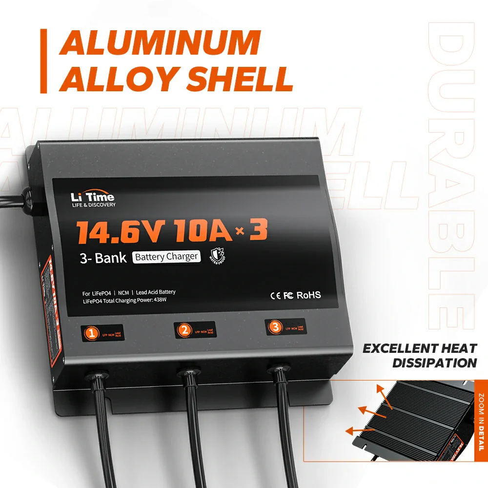 LiTime 3 Bank 12V 10A Battery Charger - Image 4