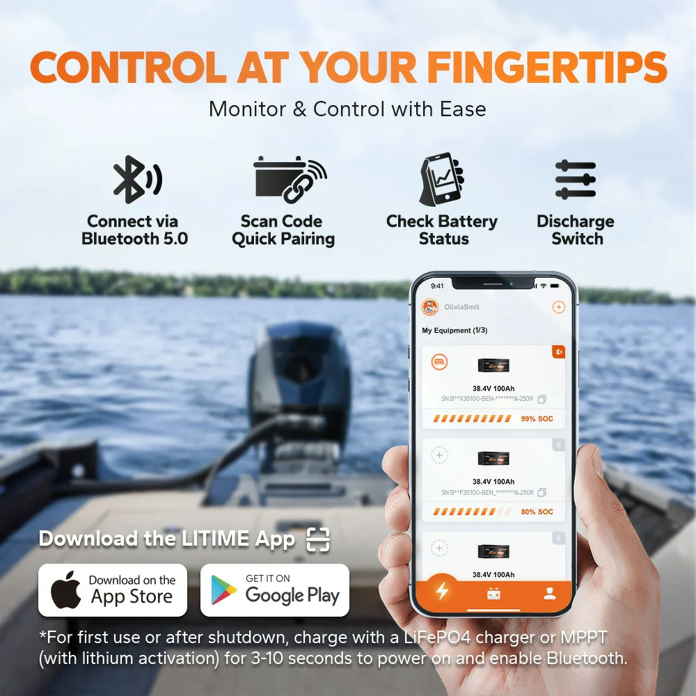 ✅Like New✅LiTime 36V 100Ah OBM Outboard Motor Lithium Marine Electric Boat Battery - Image 3