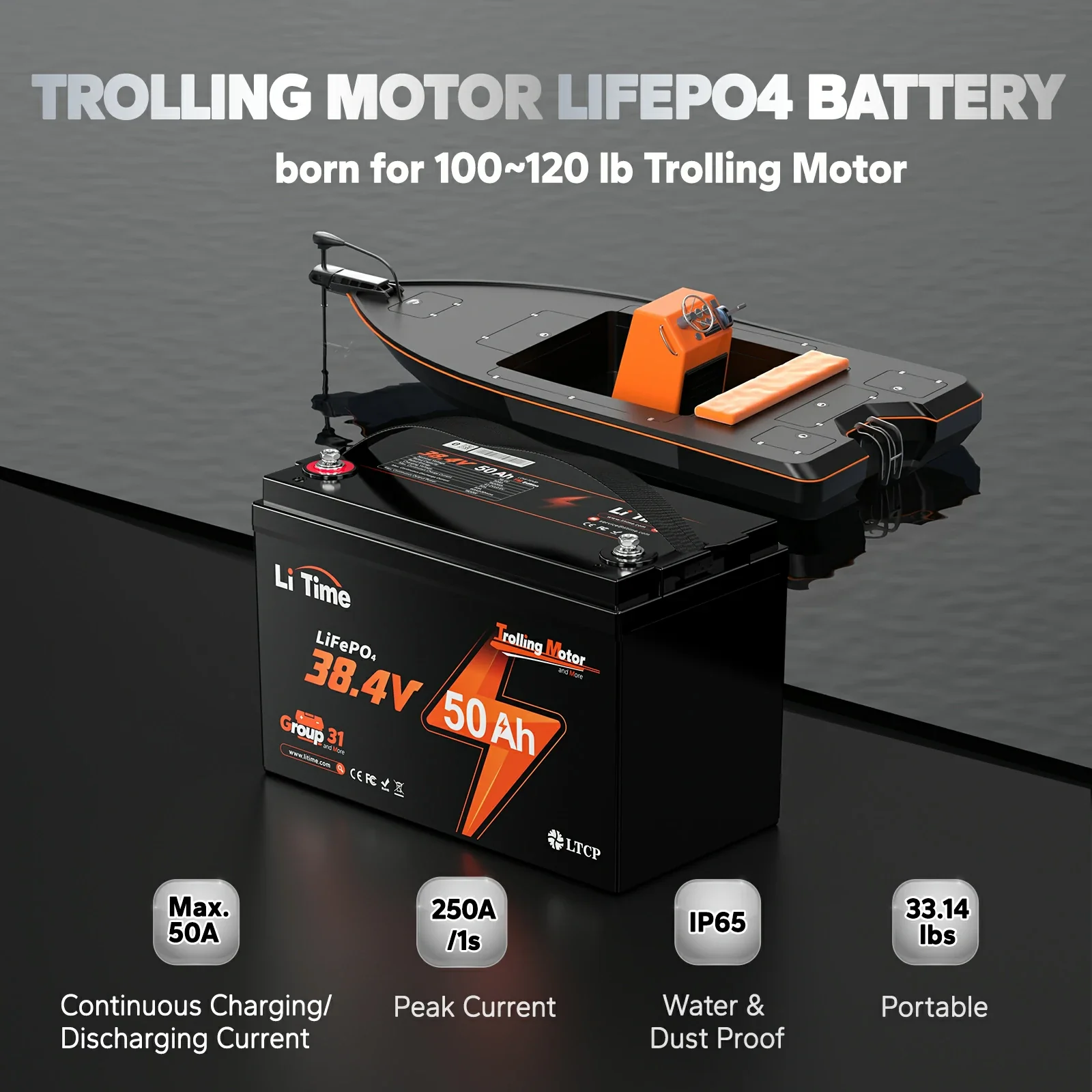 LiTime 36V 50Ah Marine Trolling Motor LiFePO4 Lithium Battery - Image 4