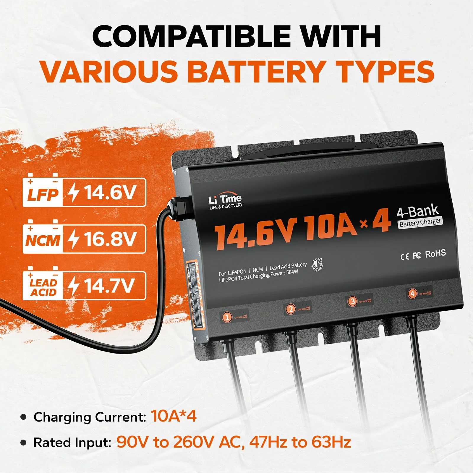 LiTime 4 Bank 12V 10A Battery Charger for Marine, RV - Image 4