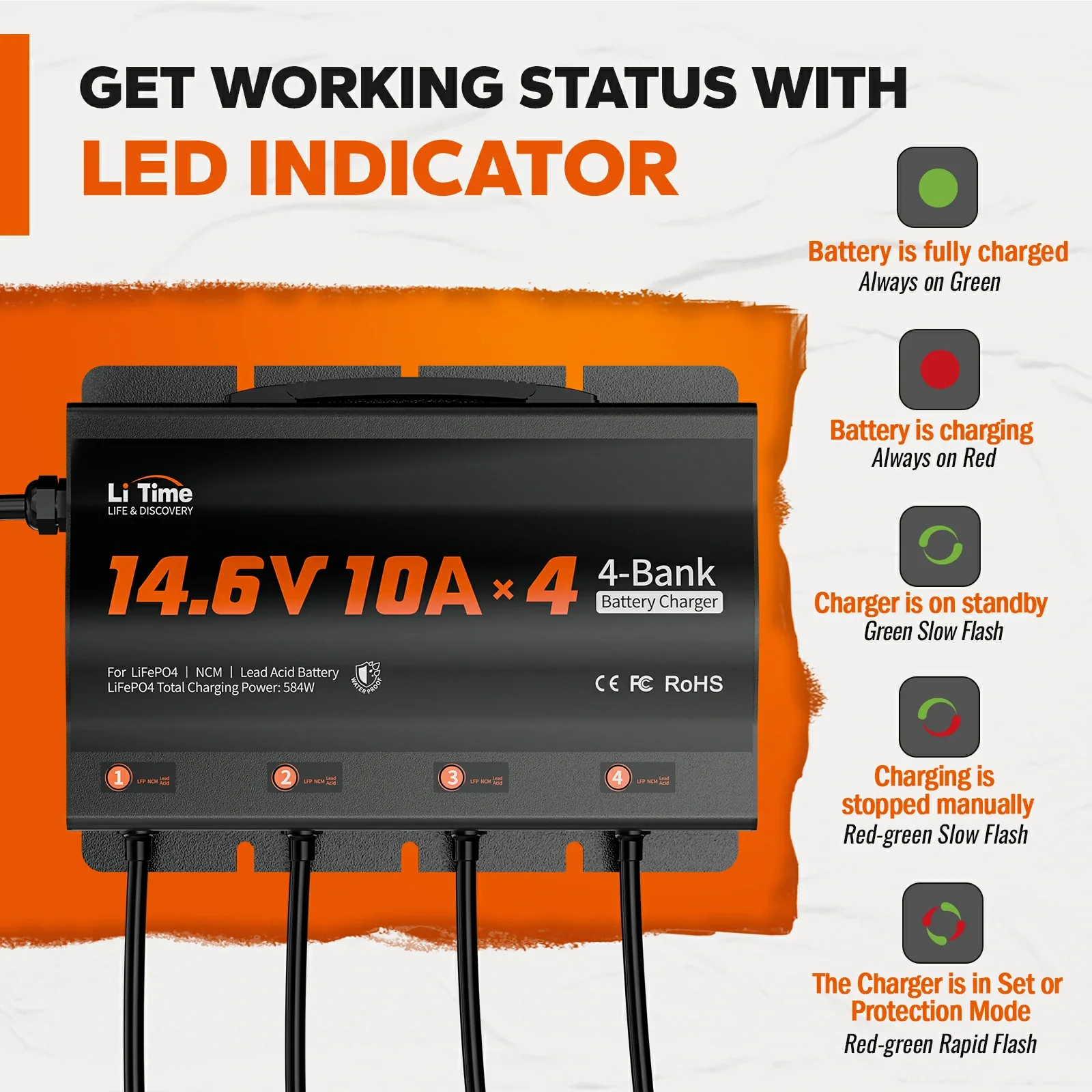 LiTime 4 Bank 12V 10A Battery Charger for Marine, RV - Image 7