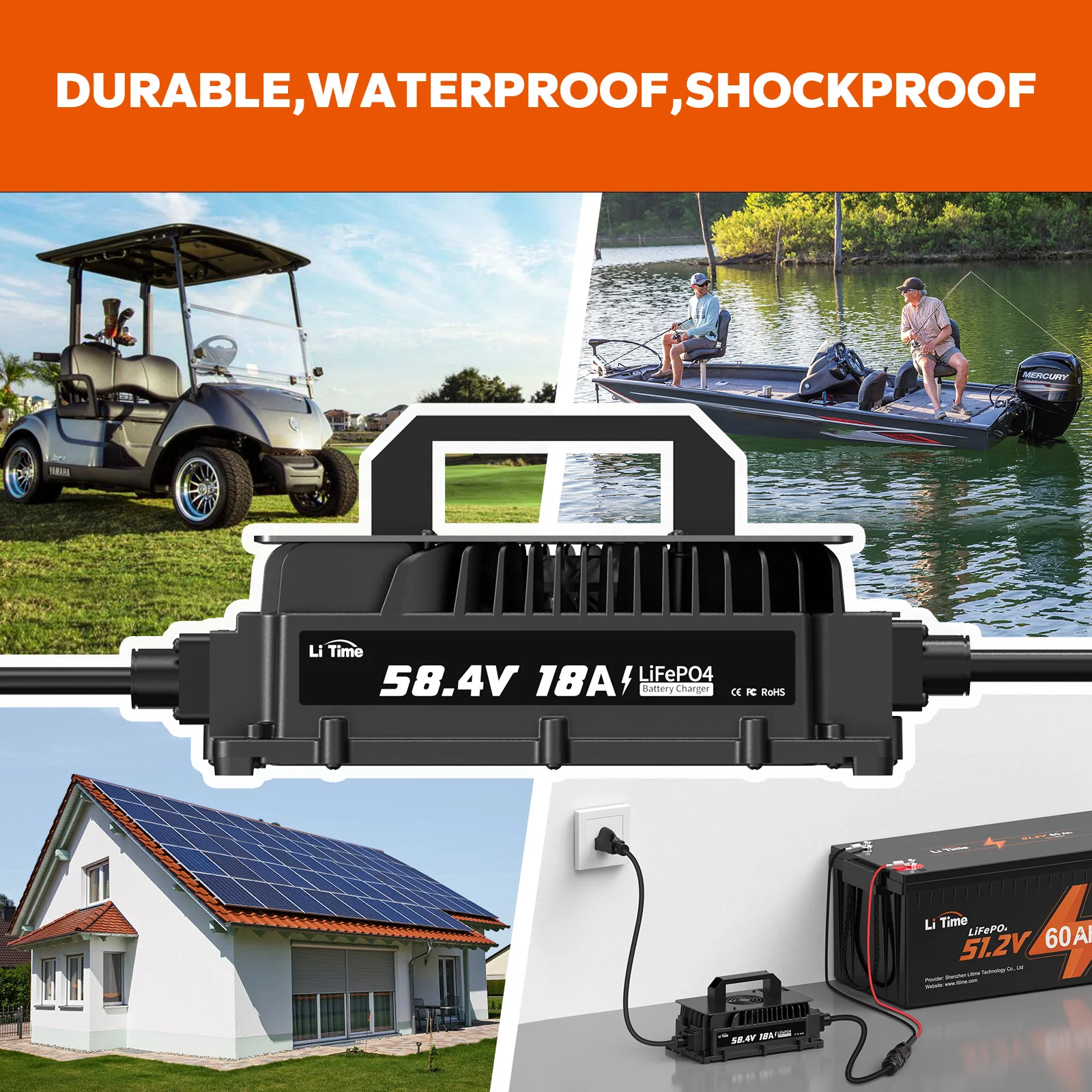 【Like New】LiTime 48 Volt (58.4) 18A LiFePO4 Battery Charger IP65 Waterproof - Image 10