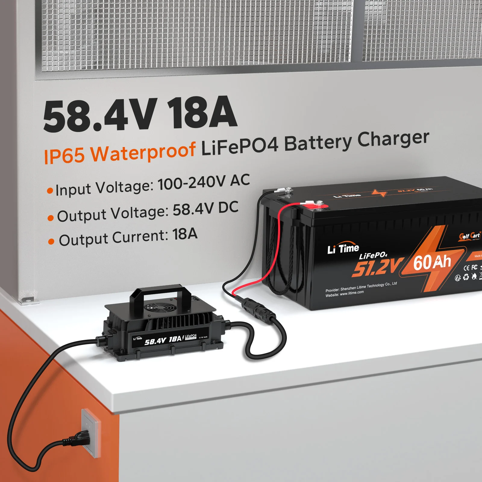 【Like New】LiTime 48 Volt (58.4) 18A LiFePO4 Battery Charger IP65 Waterproof - Image 4