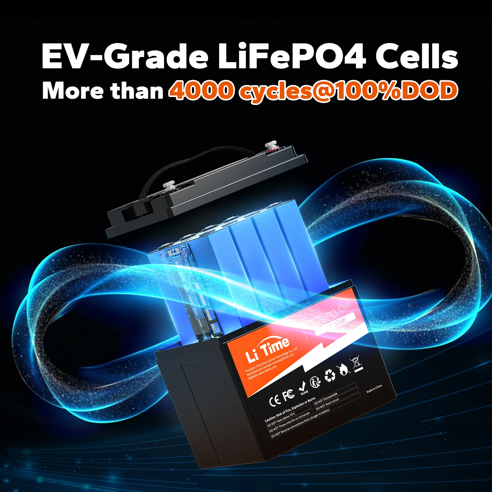 LiTime 12V 50Ah Lithium Battery for Marine, RV, Fish Finder - Image 4