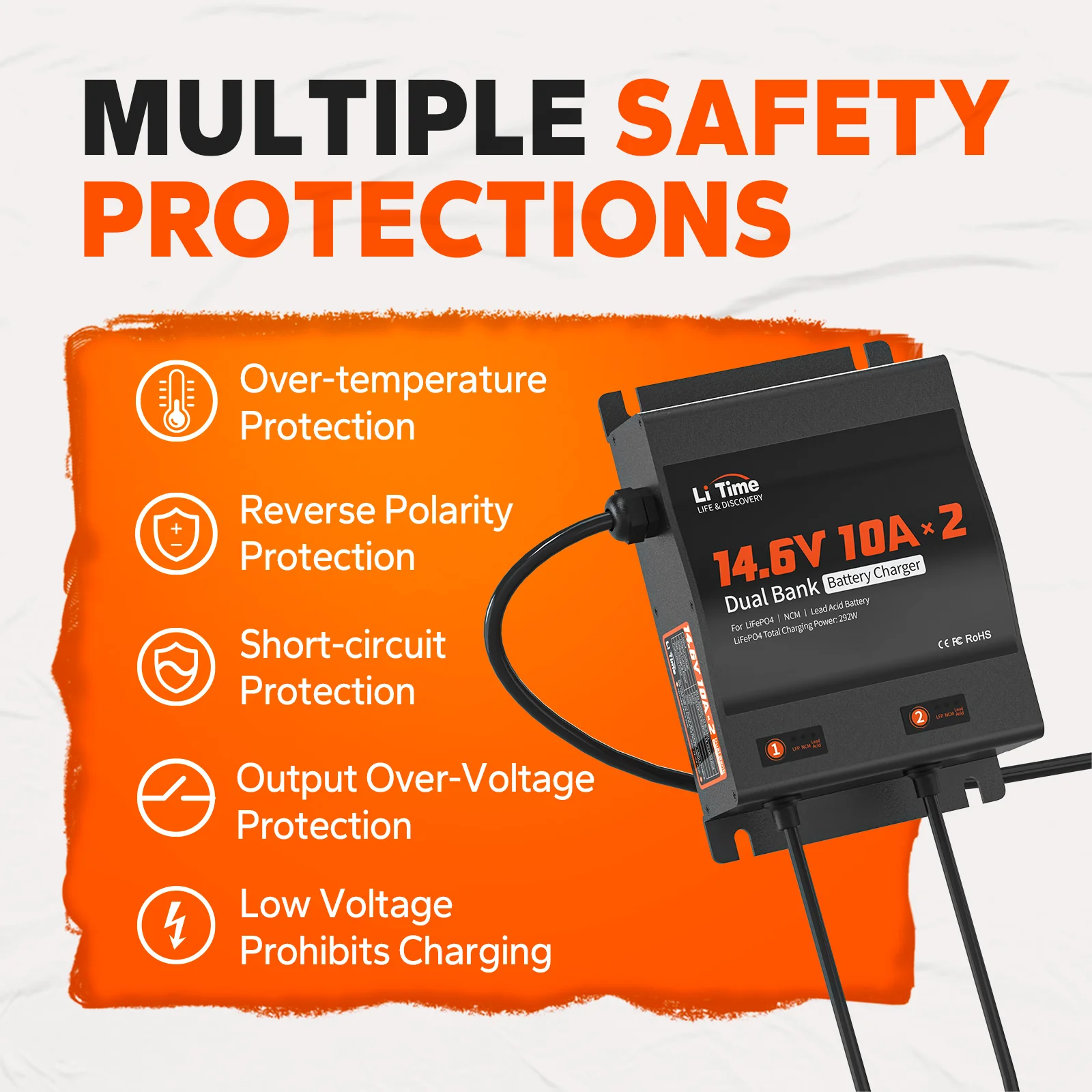 LiTime 2 Bank 12V 10A Battery Charger - Image 5