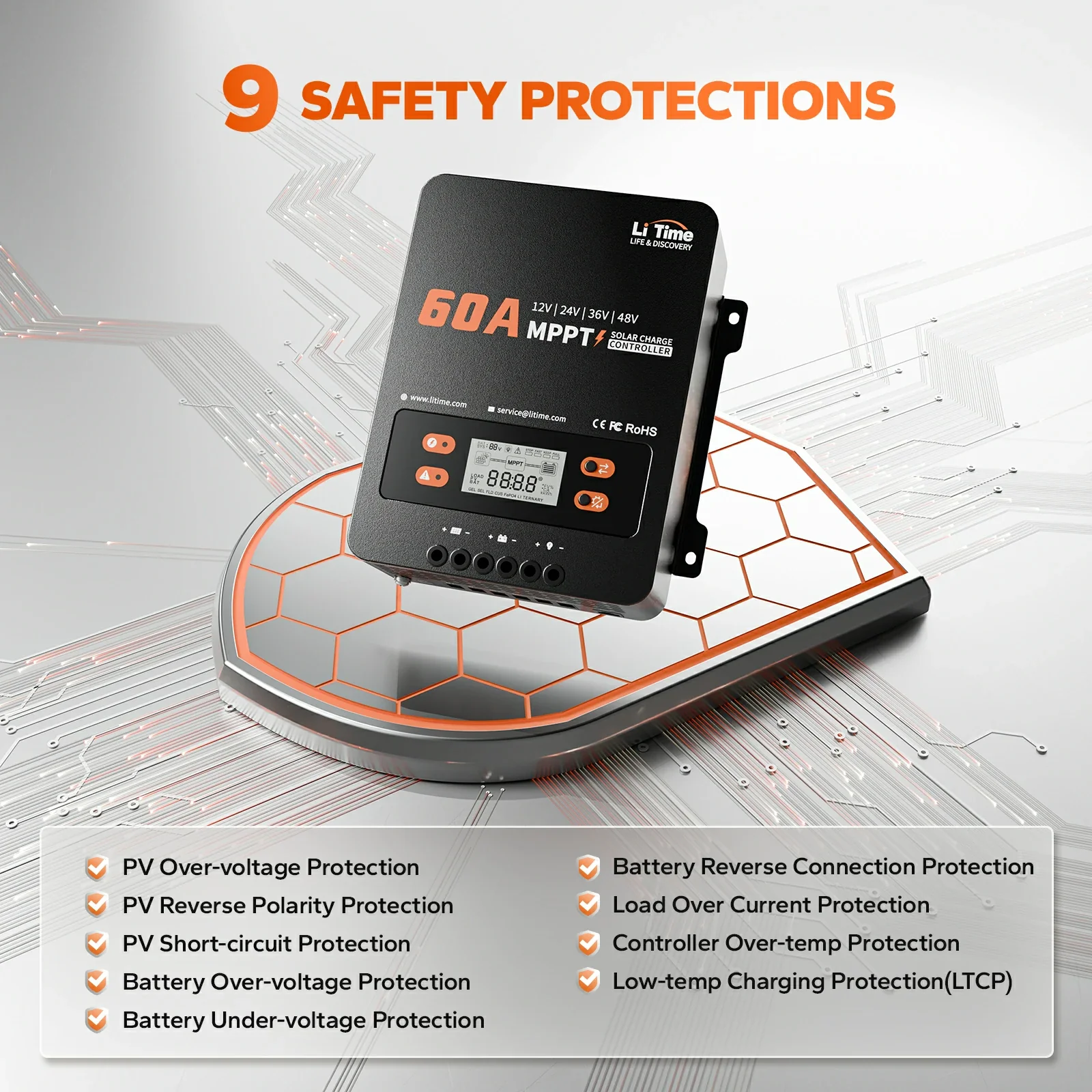 LiTime 60A MPPT 12V/24V/36V/48V Solar Charge Controller without Bluetooth Adapter - Image 5