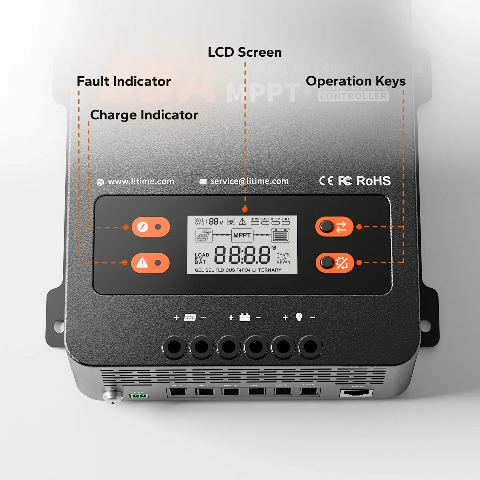 LiTime 60A MPPT 12V/24V/36V/48V Solar Charge Controller without Bluetooth Adapter - Image 6
