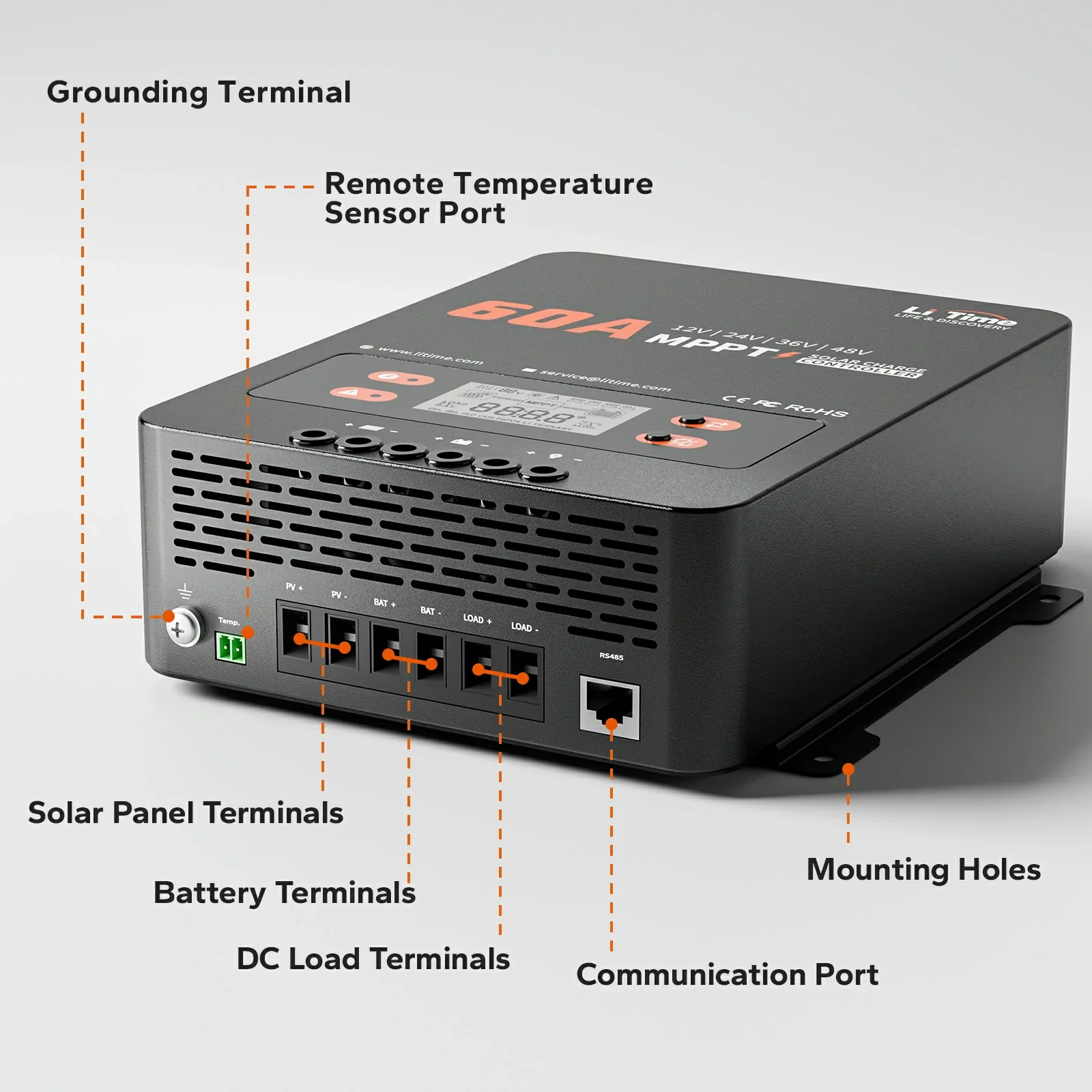 LiTime 60A MPPT 12V/24V/36V/48V Solar Charge Controller without Bluetooth Adapter - Image 7