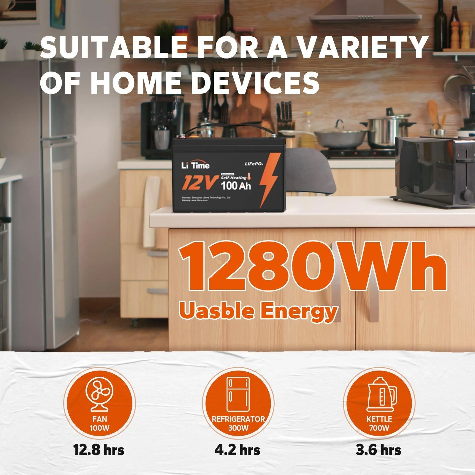 【Like New】LiTime 12V 100Ah Self Heating LiFePO4 Lithium Battery - Image 4
