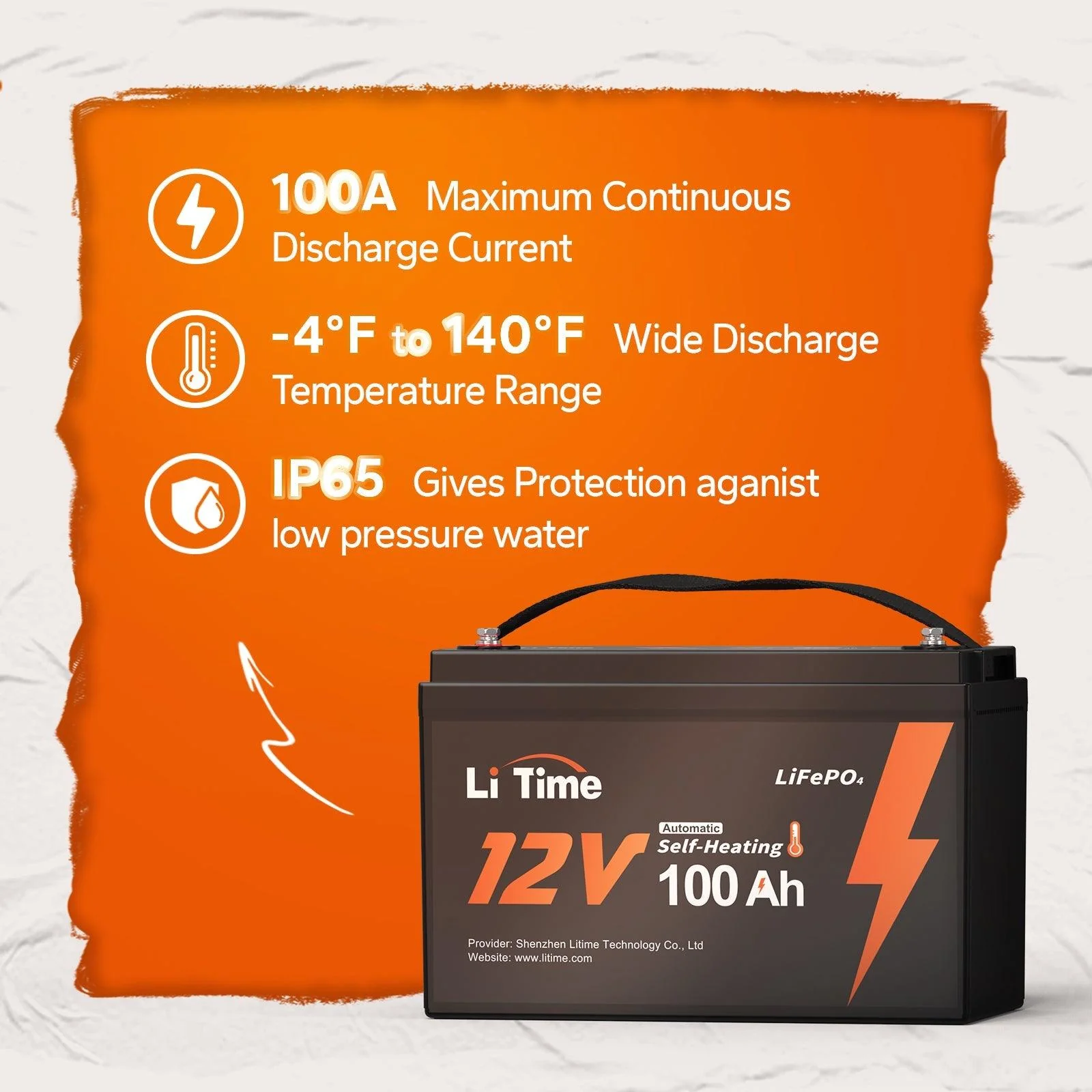 【Like New】LiTime 12V 100Ah Self Heating LiFePO4 Lithium Battery - Image 7