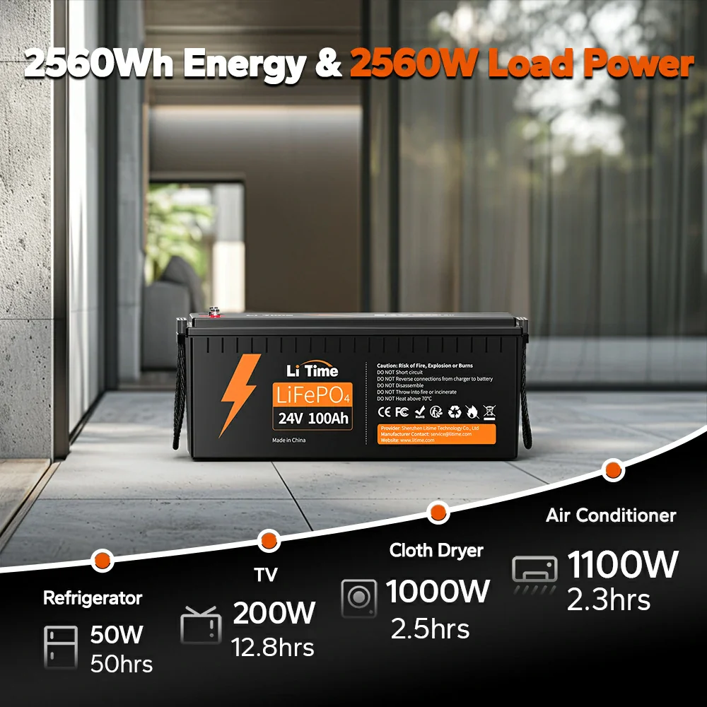 LiTime 24V 100Ah Lithium Battery for Marine Trolling Motor, RV - Image 5
