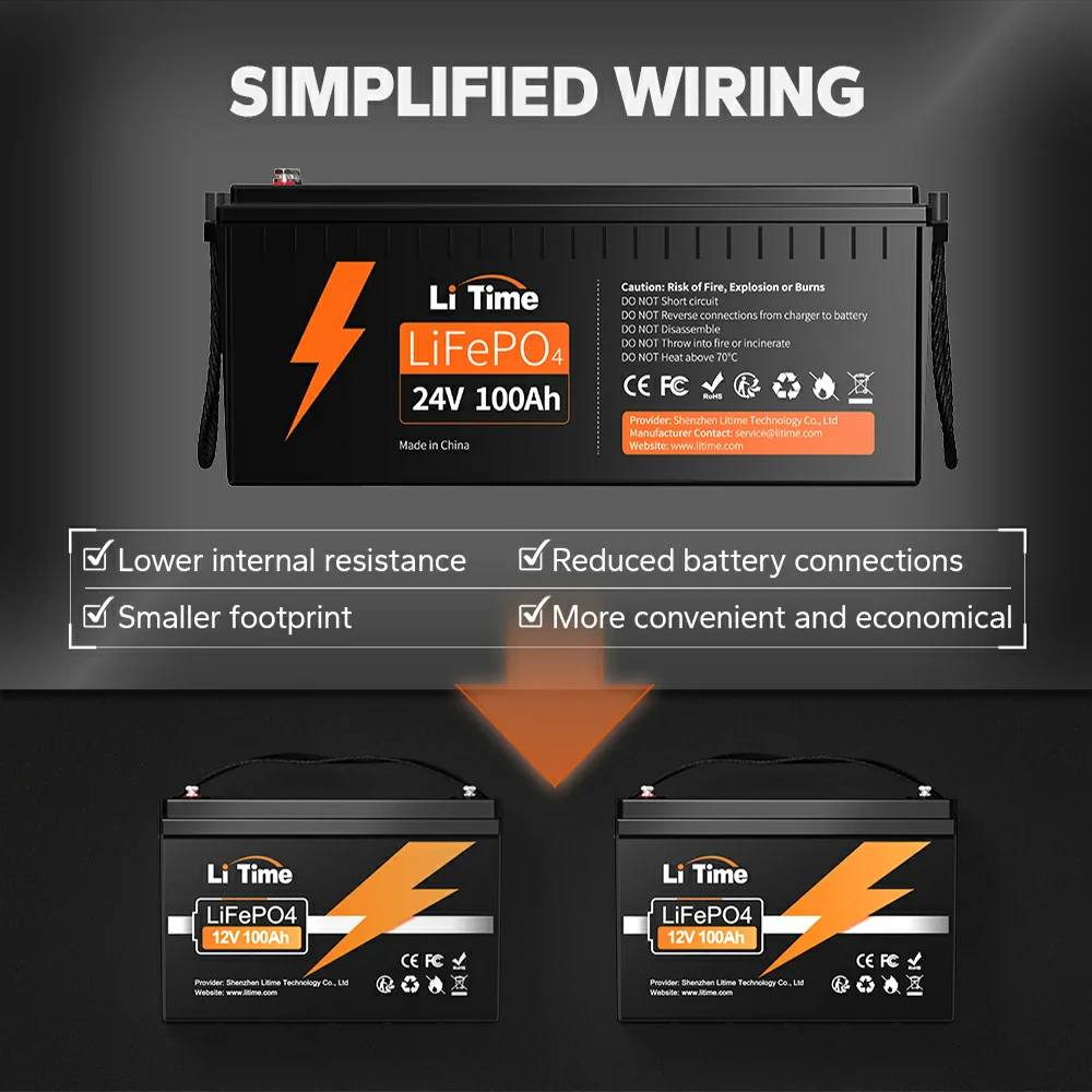 LiTime 24V 100Ah Lithium Battery for Marine Trolling Motor, RV - Image 6
